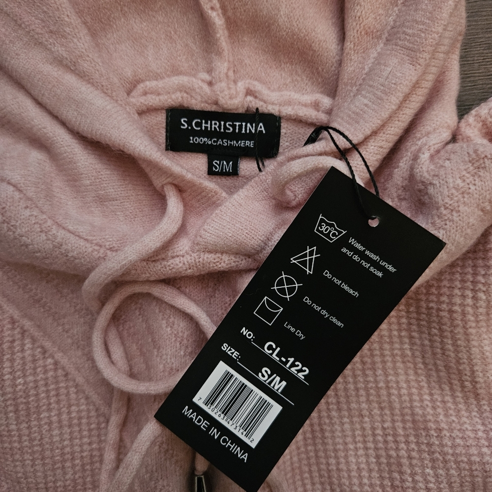 Women's 100% Cashmere Pullover Sweater Hoodie Pastel Pink Size M NWT - Picture 4 of 6